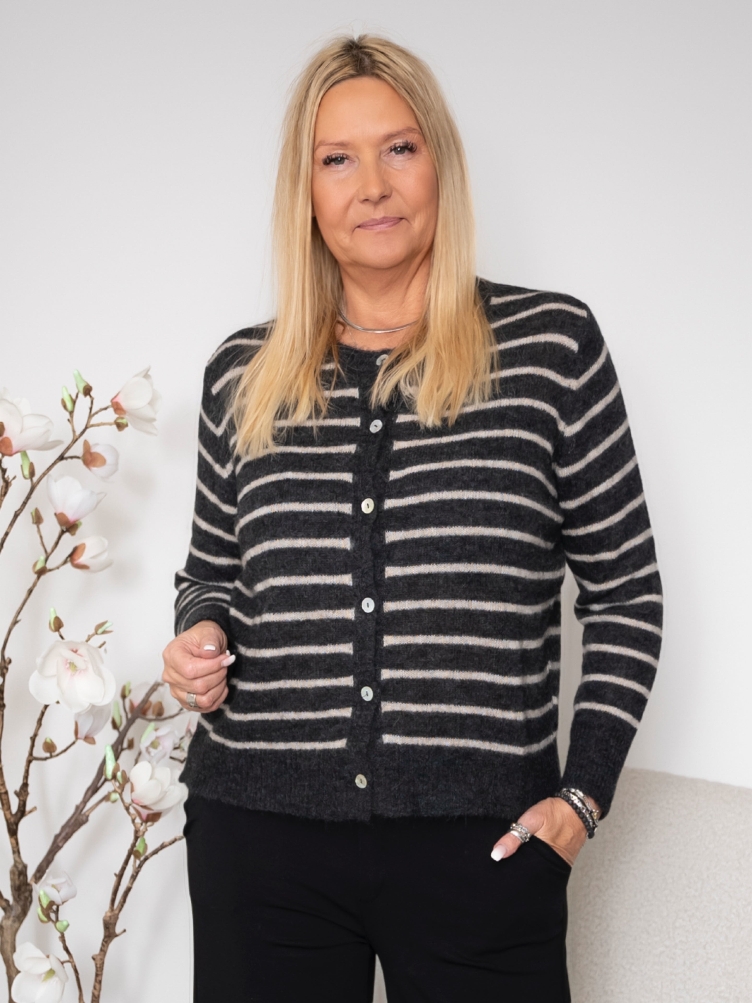 BC Dell striped knit cardigan dk grey - Online-Mode