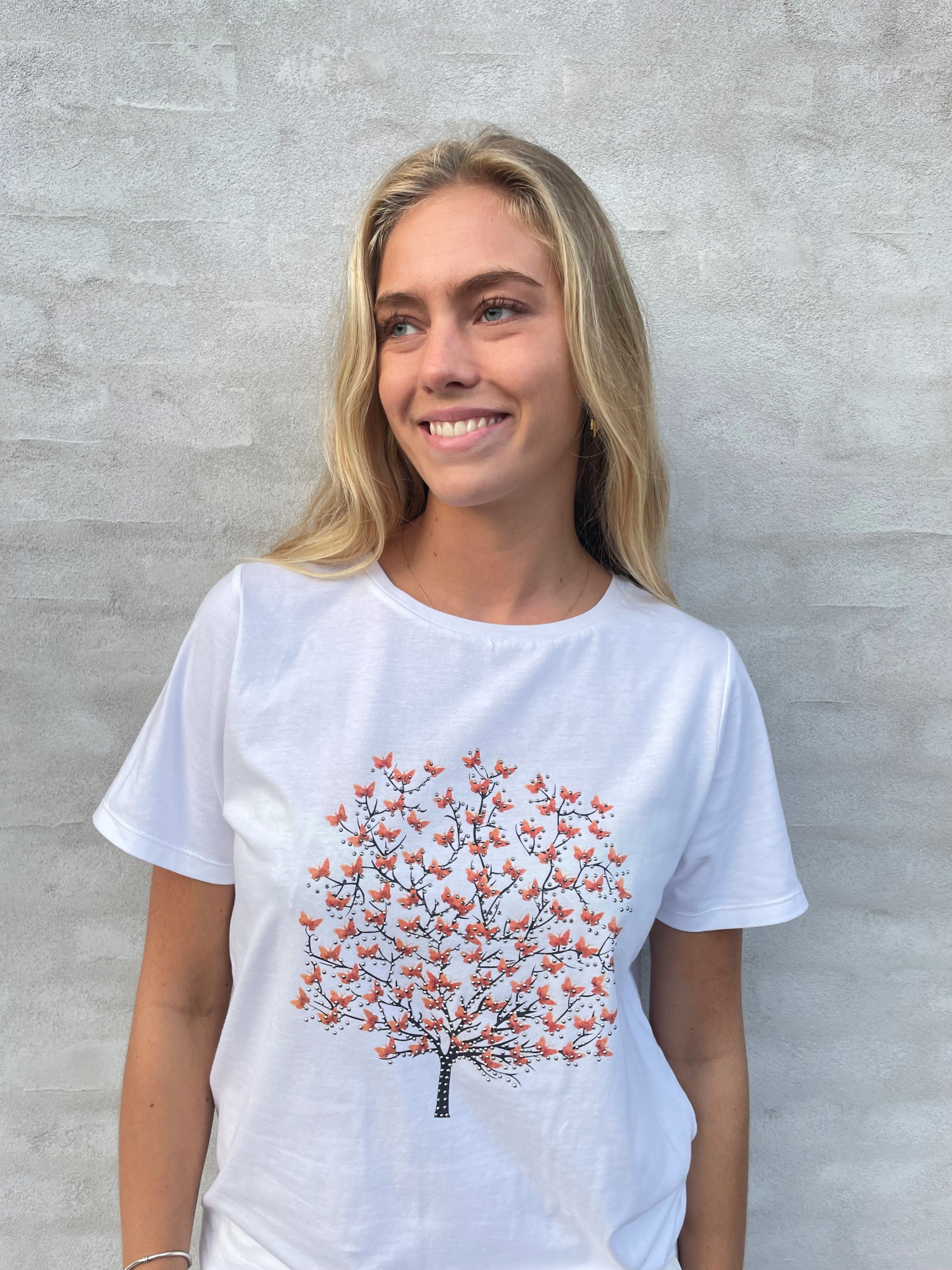 Continue Tessa t-shirt white orange tree - Online - Mode