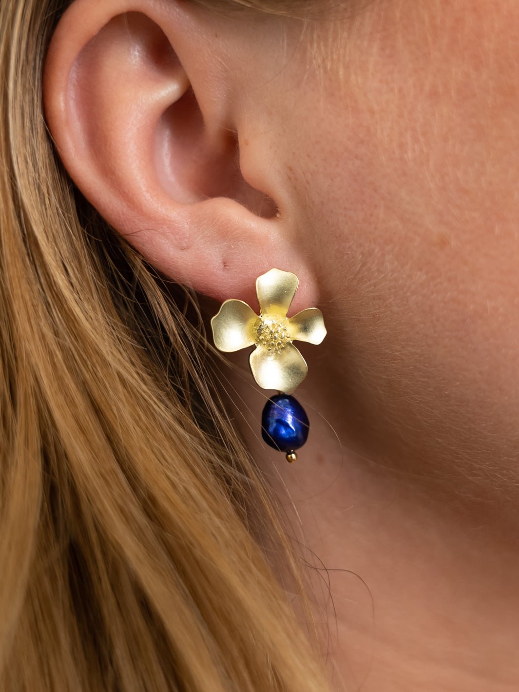 Friihof+Siig Fleur pearl øreringe forgyldt blå - Online-Mode