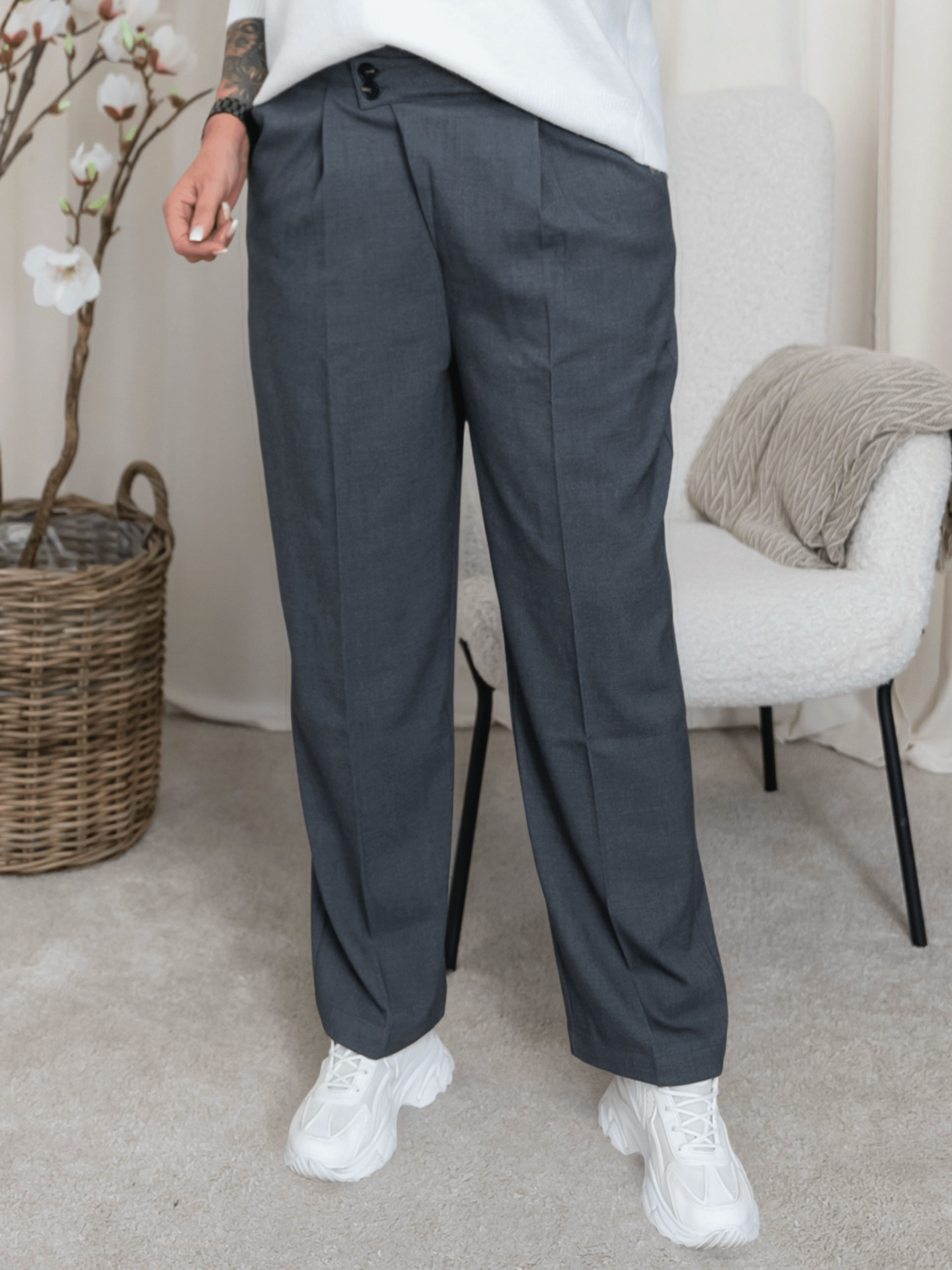 Kaffe KAmerle button pants 7/8 dark grey melange - Online - Mode