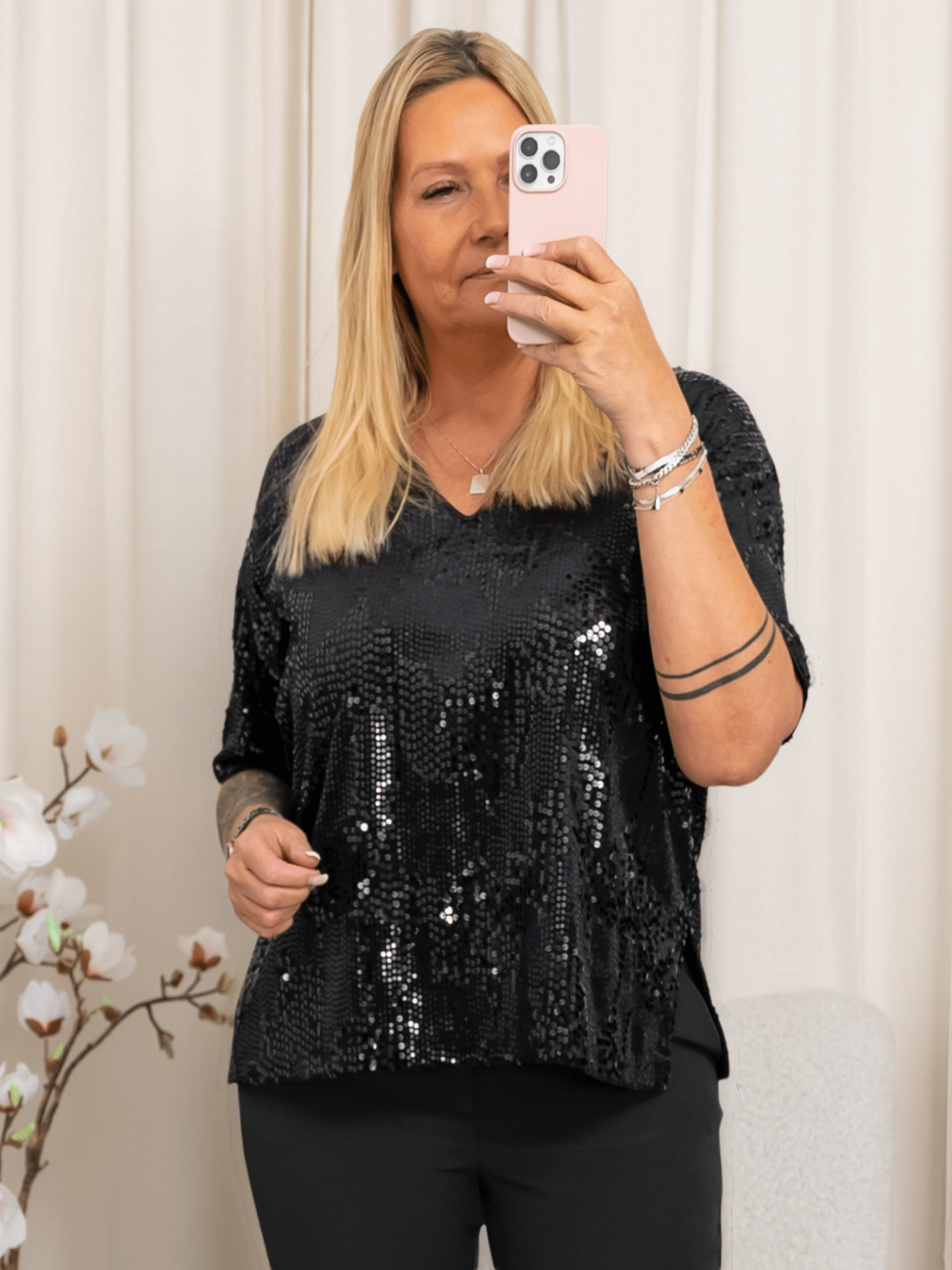 Kaffe KAnicole sequin t-shirt black deep - Online - Mode