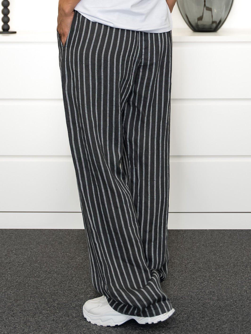 Shay Stripe hør pants antrazit - Online-Mode