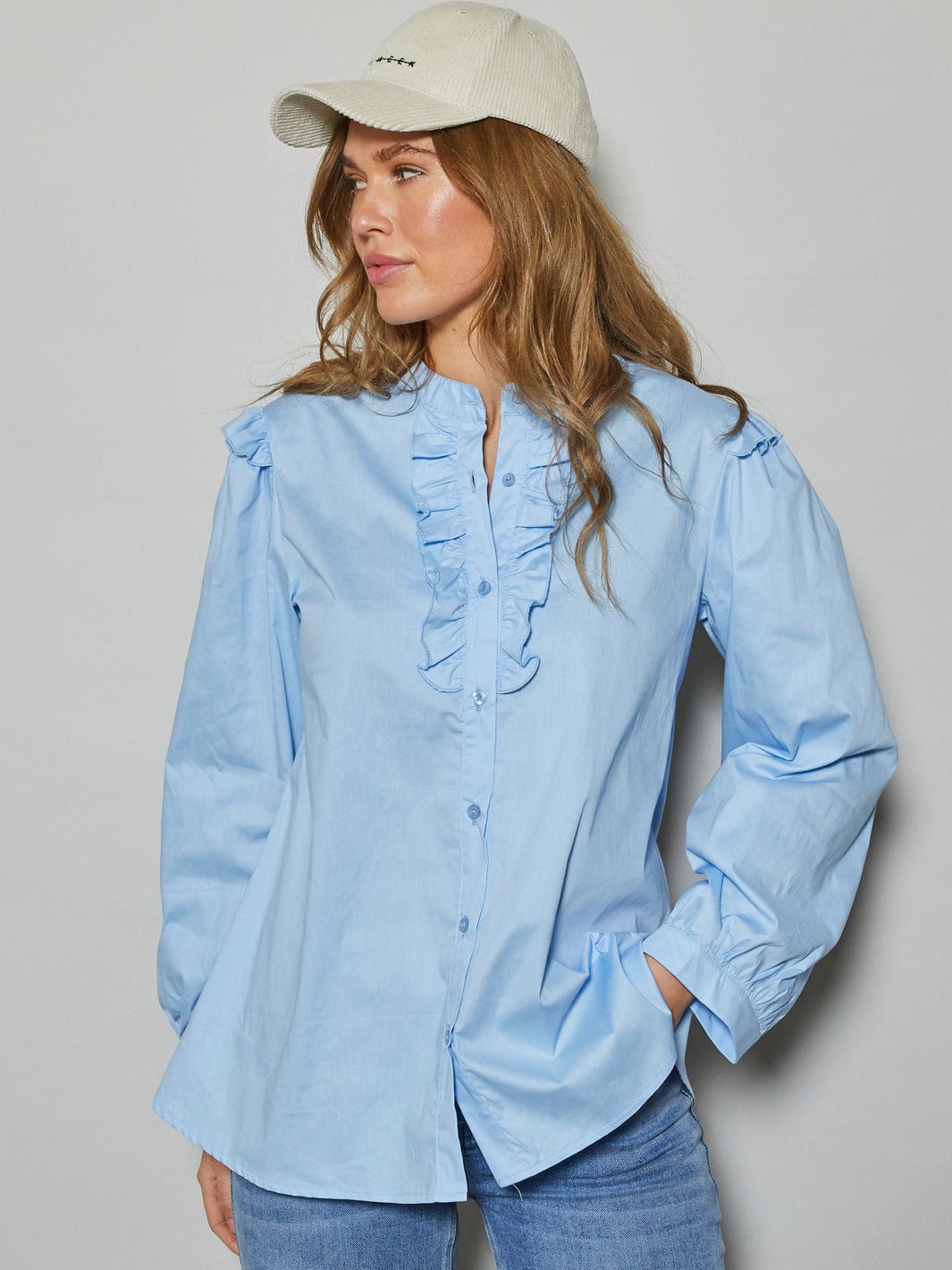 All Week Grace l/s frill cotton shirt light blue - Online-Mode