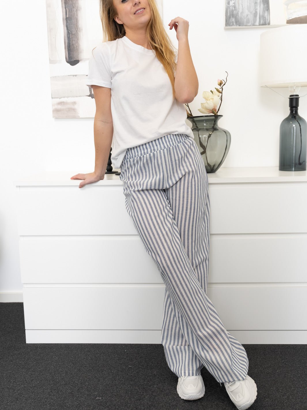 All Week Guste stripe long pants blue/white stripe - Online-Mode