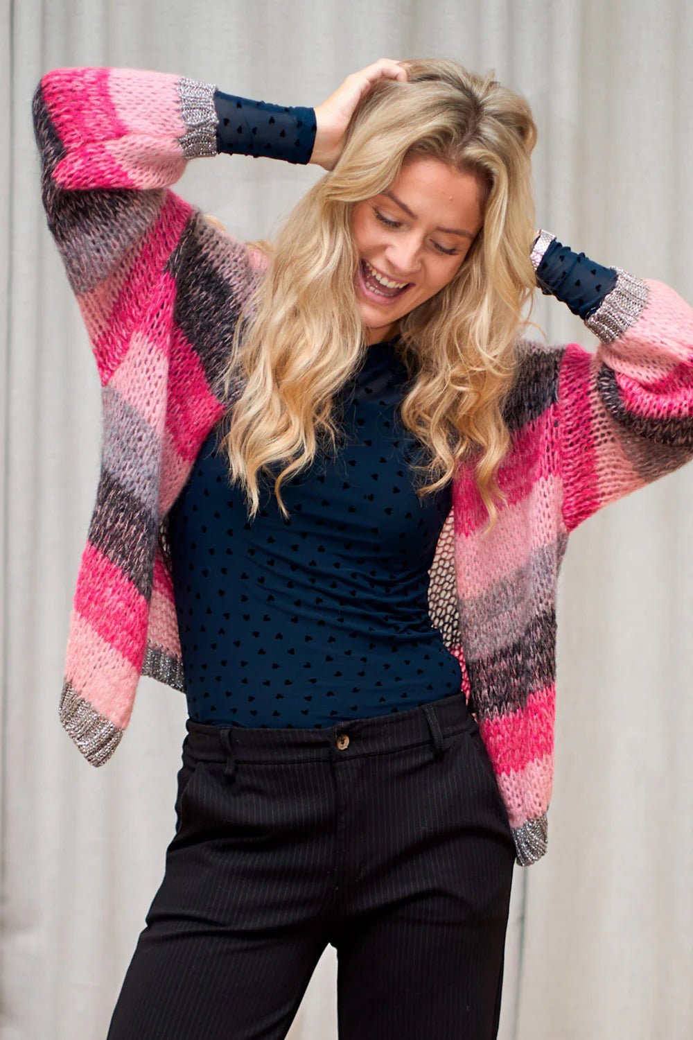 BC BCFiluca striped cardigan pink grey - Online-Mode