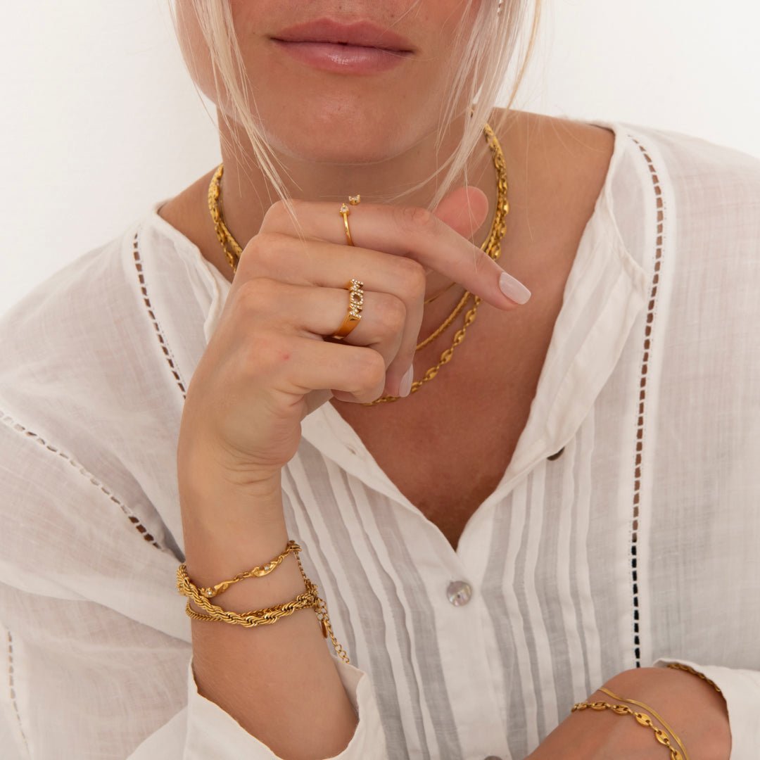 By Cara MOM zirkon justerbar Ring 18K Guldbelagt - Online-Mode