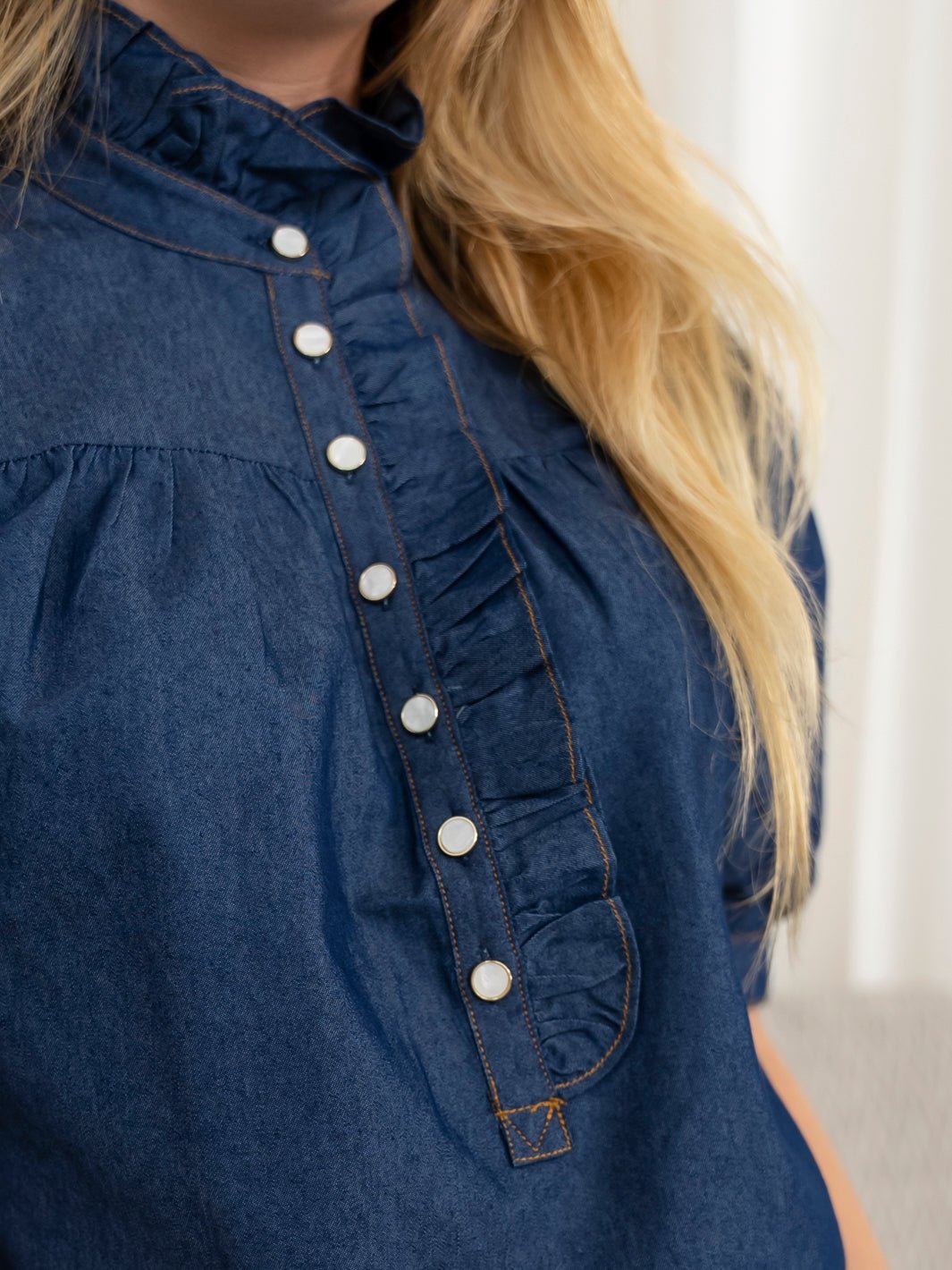 Continue Ariana SS chambre blouse dark blue - Online - Mode