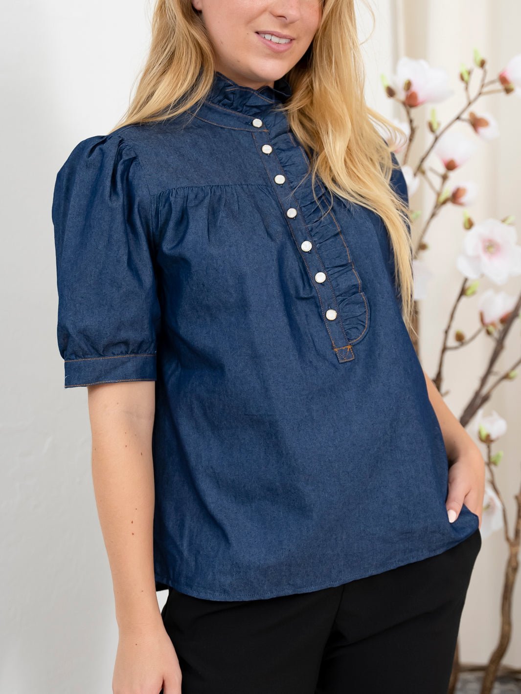 Continue Ariana SS chambre blouse dark blue - Online - Mode