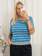 Kaffe KAankra short sleeve pullover grey/malibue blue - Online - Mode