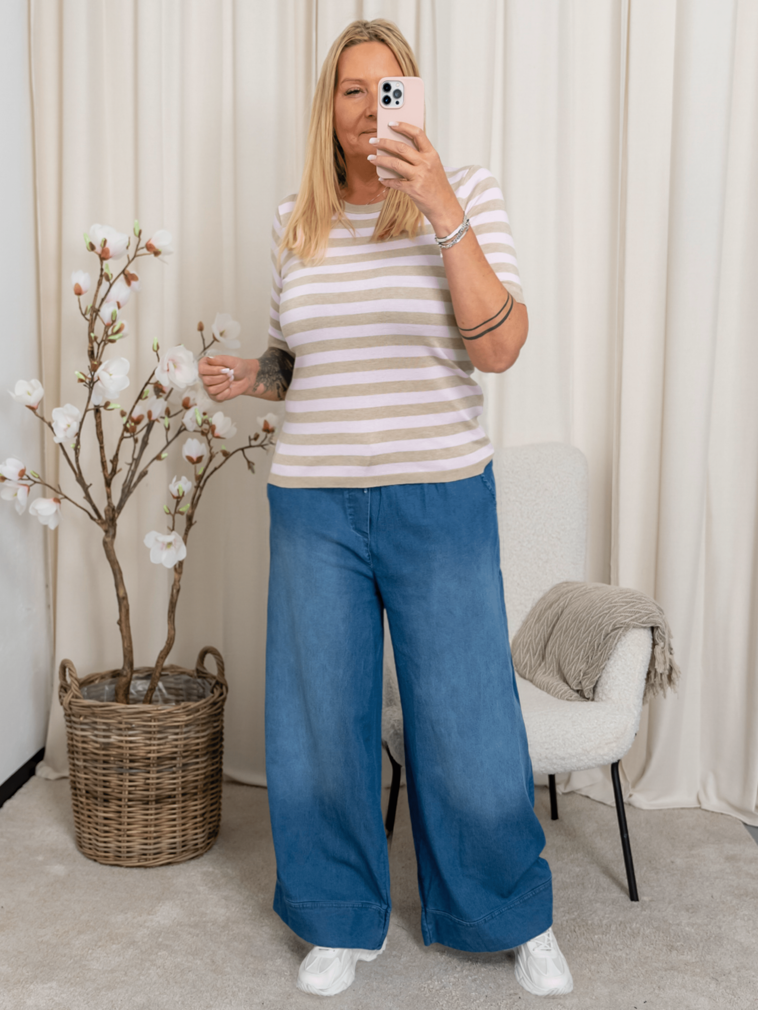 Kaffe KAlizza striped knit feather grey/pink - Online - Mode