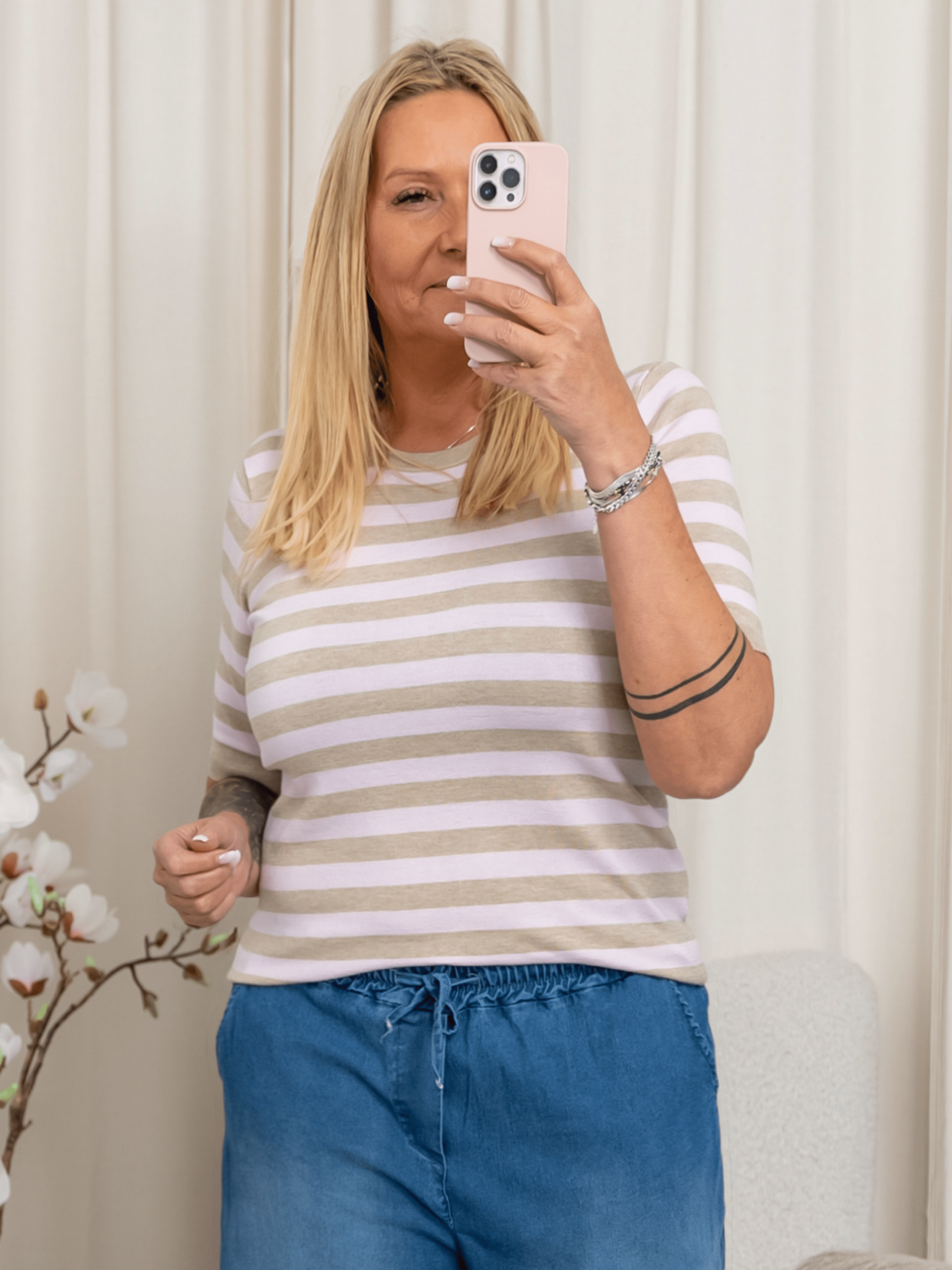Kaffe KAlizza striped knit feather grey/pink - Online - Mode