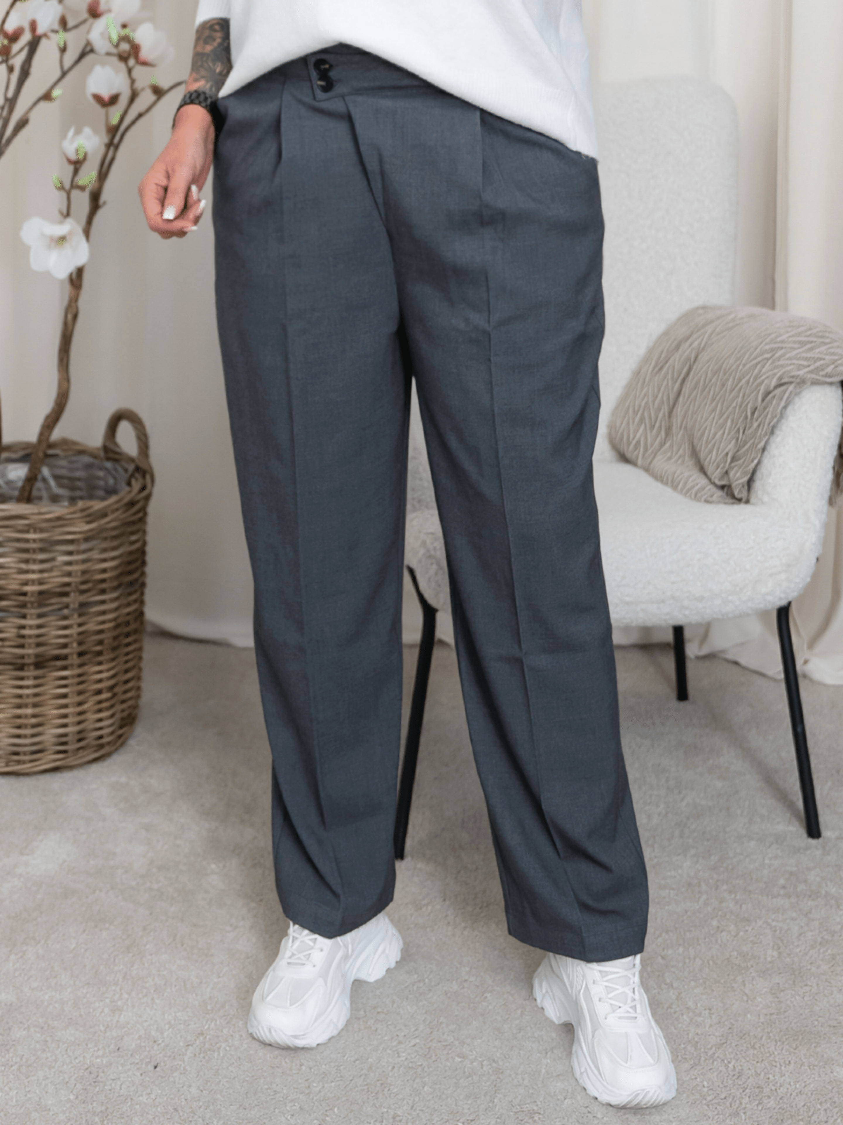 Kaffe KAmerle button pants 7/8 dark grey melange - Online - Mode