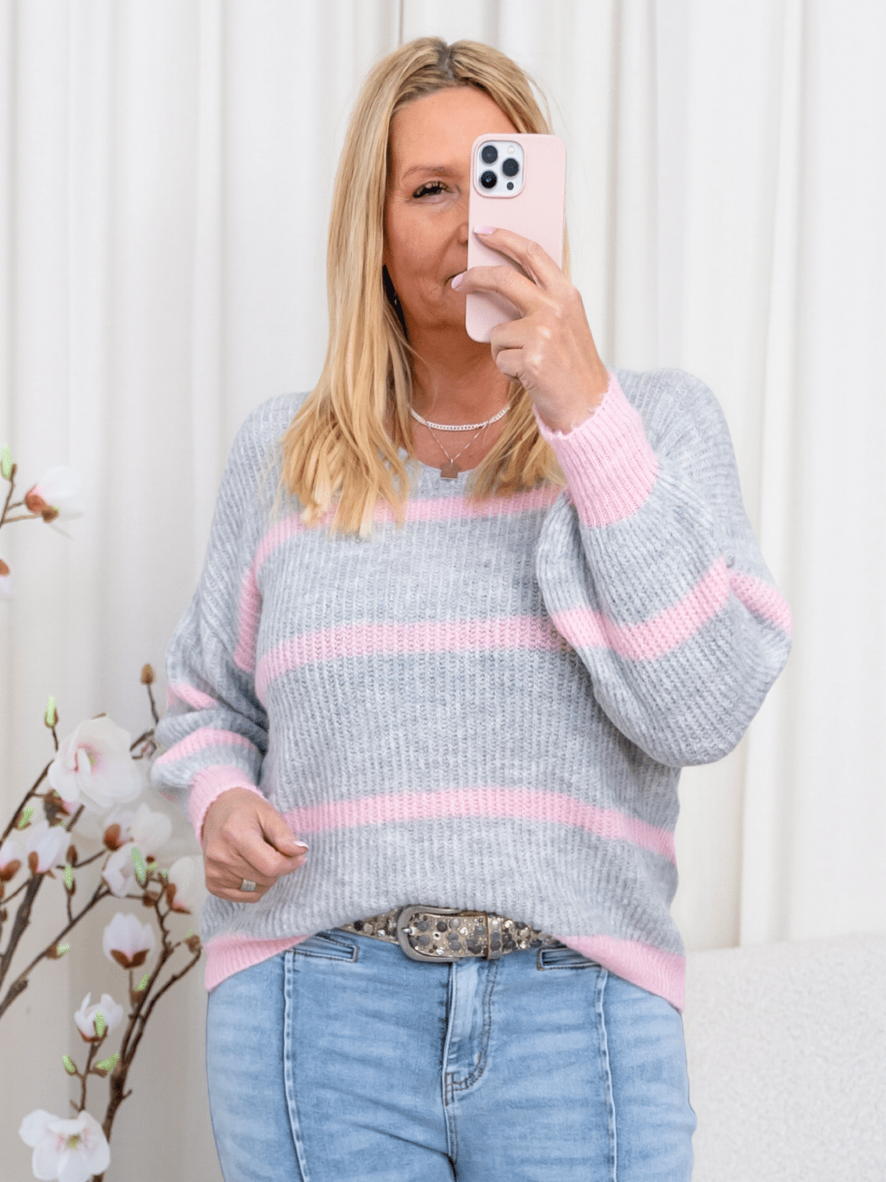 Marta du Chateau Carene knit light grey/baby pink - Online - Mode