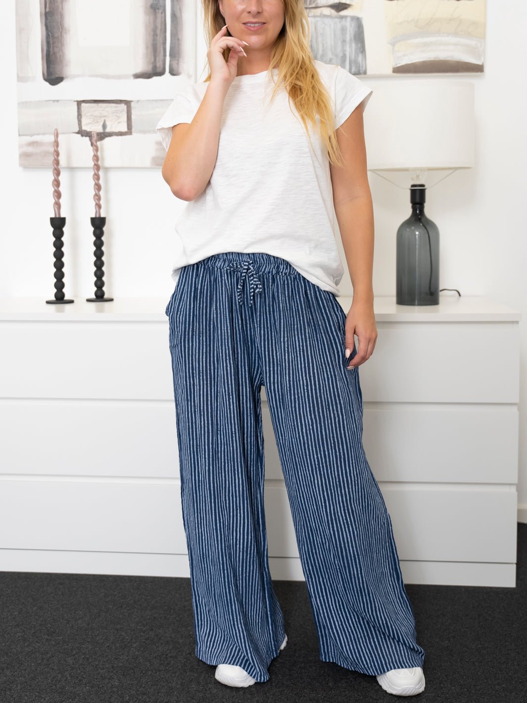 Quinn pants stripe navy - Online - Mode