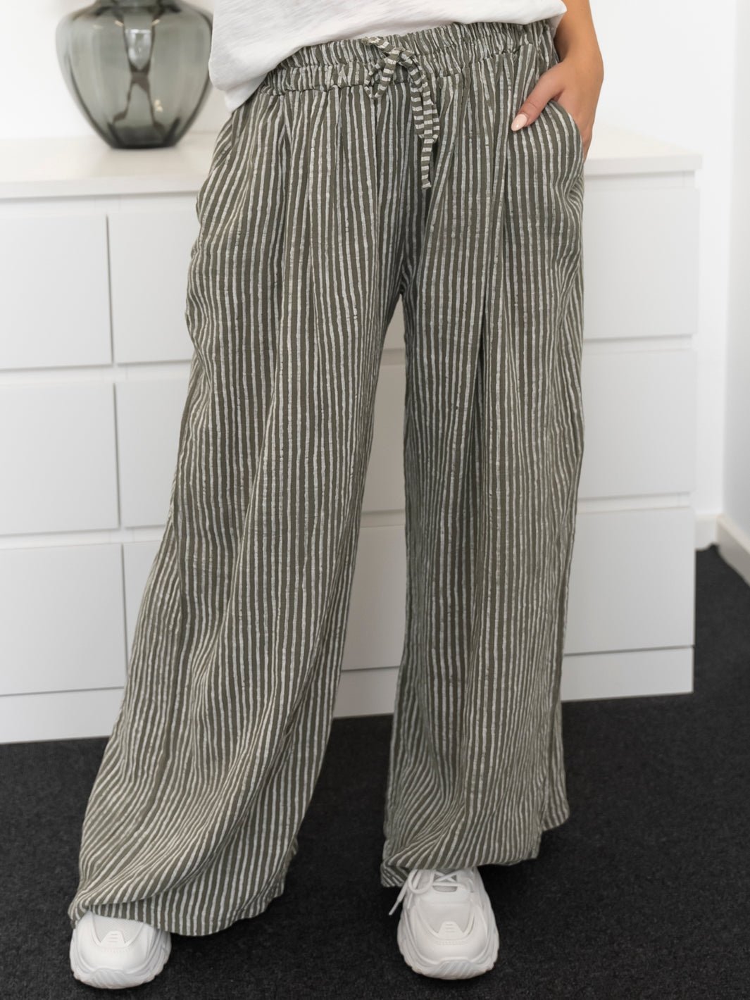 Quinn pants stripe olive - Online - Mode