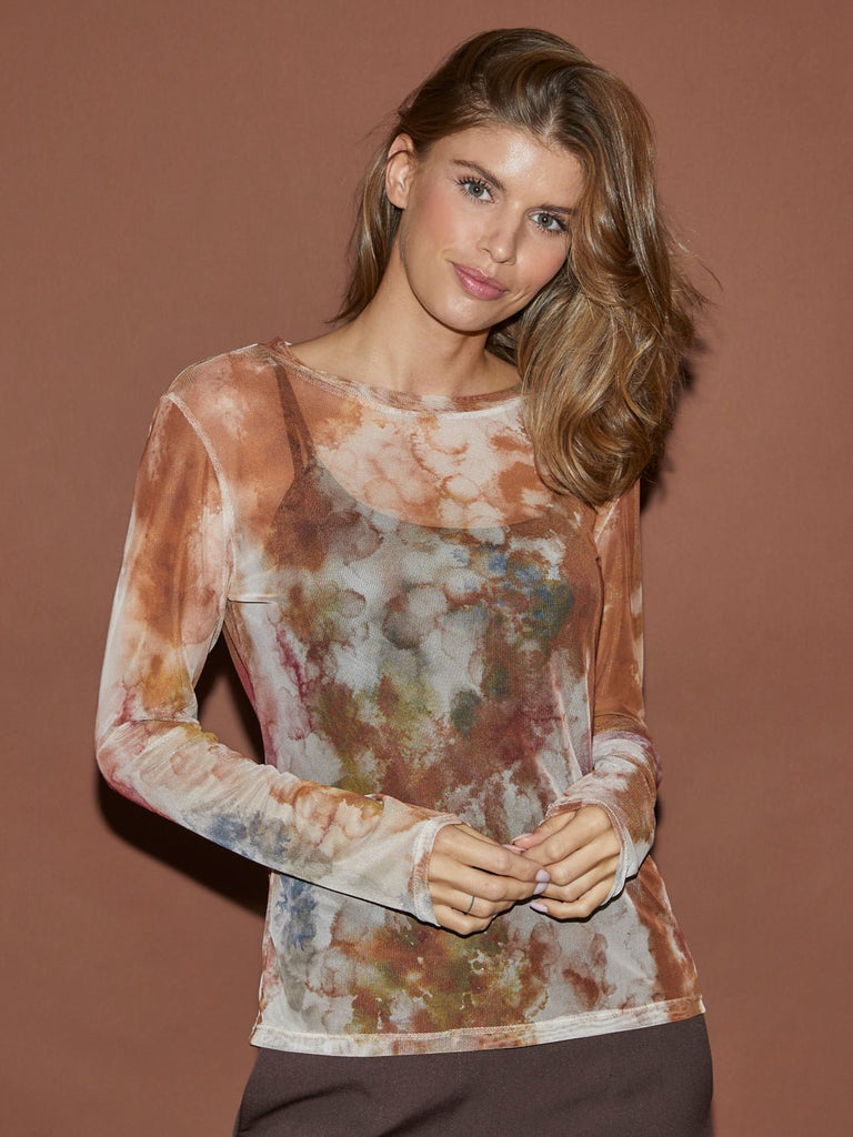 Adeline mesh bluse brown/creme print - Online-Mode