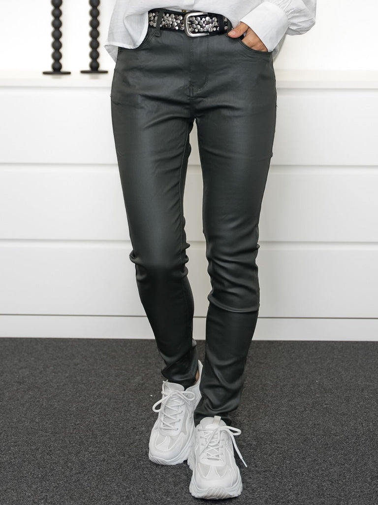 Evelyn coated pants dark olive - Online-Mode