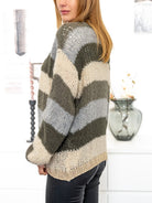 Noella Kala knit cardigan army/beige stripes - Online-Mode