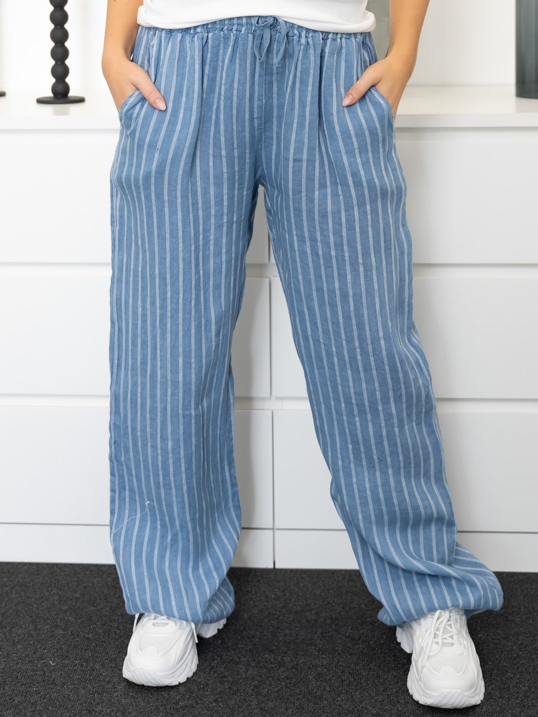 Shay Stripe hør pants blue - Online-Mode