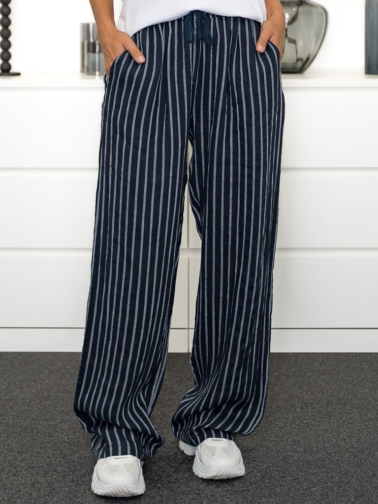 Shay Stripe hør pants navy - Online-Mode