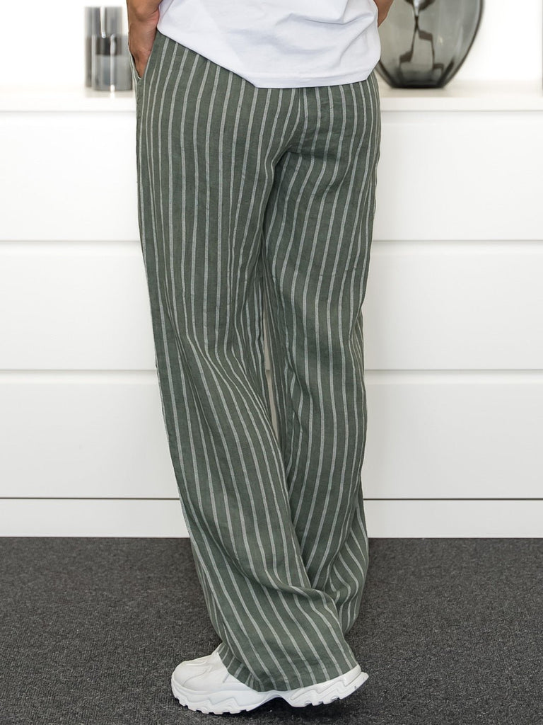 Shay Stripe hør pants oliven - Online-Mode