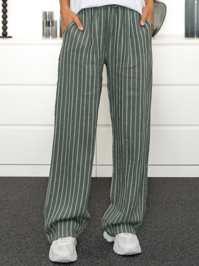 Shay Stripe hør pants oliven - Online-Mode