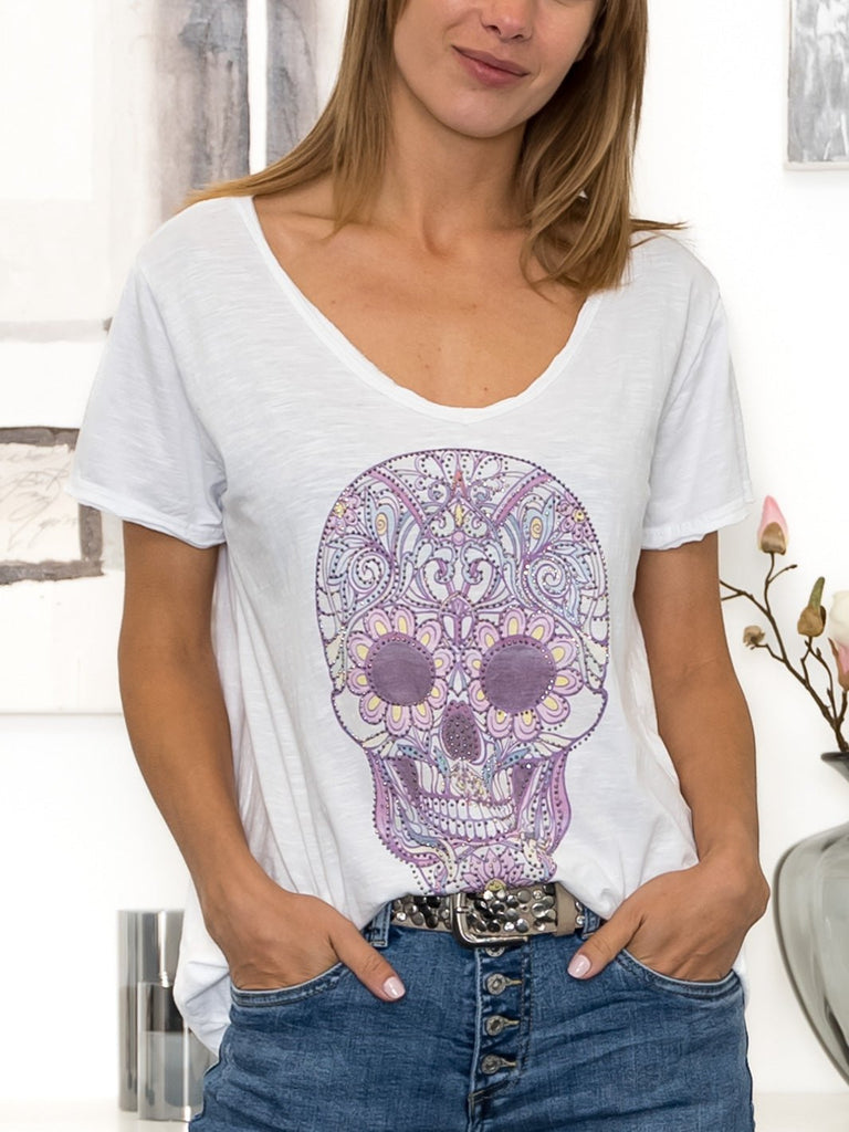 Skull t-shirt white/lavender - Online-Mode