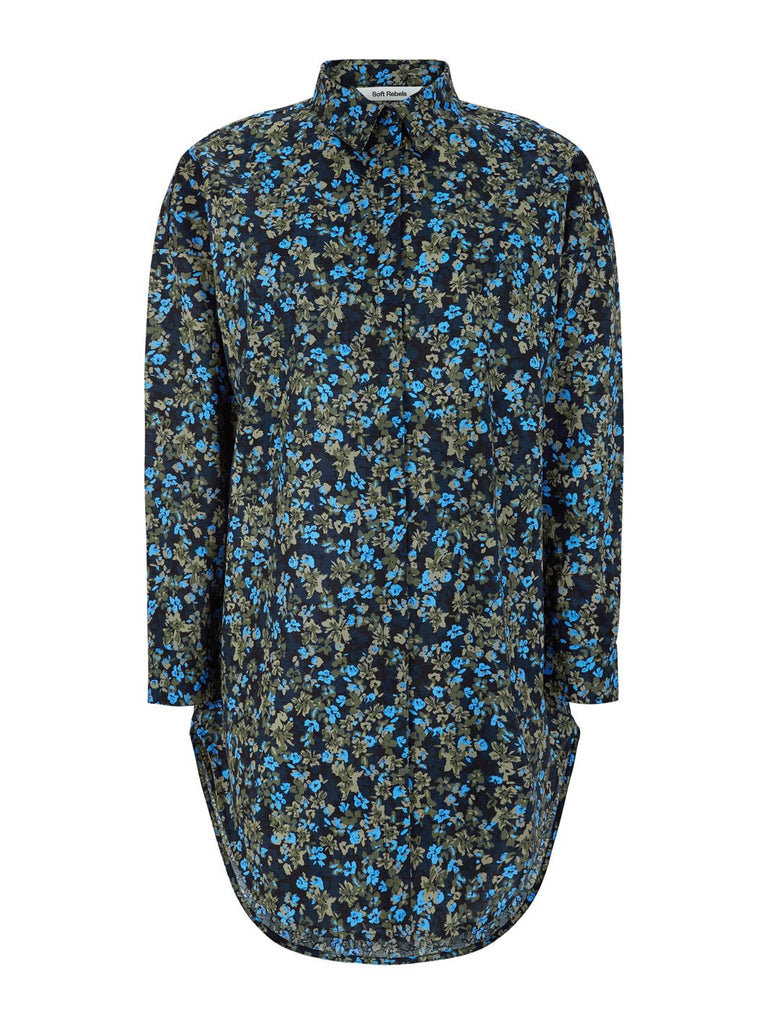 Soft Rebels SRrillo freedom long shirt flower silver sage - Online-Mode